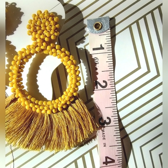 Yellow, Bead Seed, Beaded & Fringe, Circle, Hoop Earrings - Picture 9 of 9